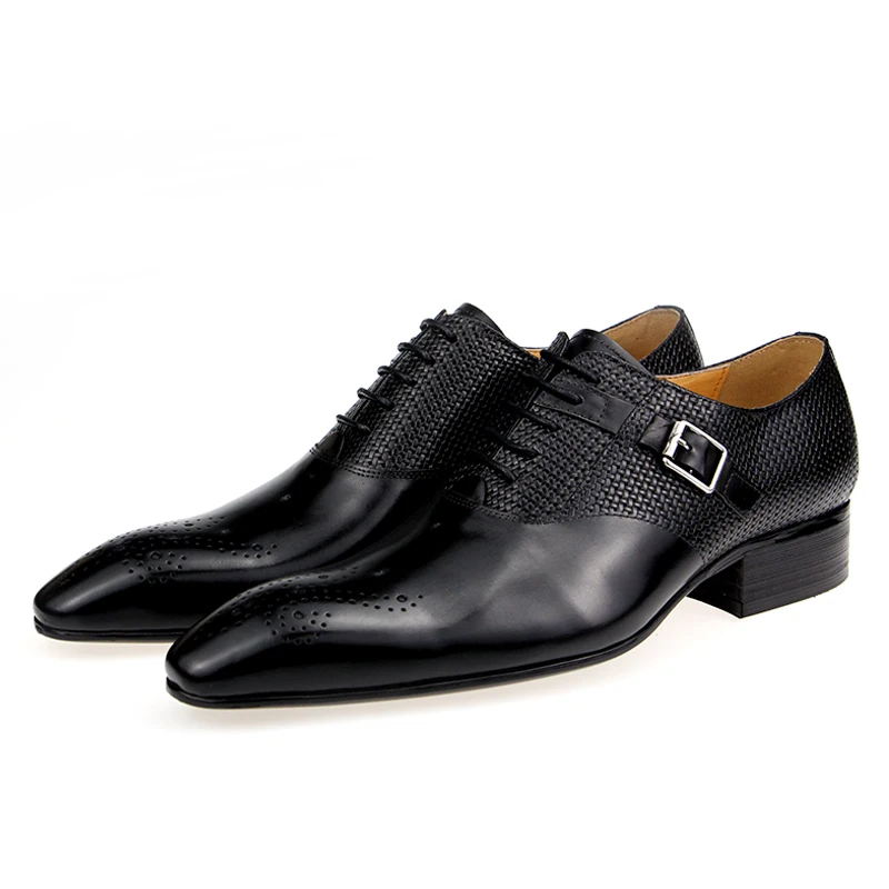 Zapatos exquisitos hechos a mano para hombre, calzado de cuero genuino, marrón negro, hebilla de Metal con cordones, moda elegante, informal, negocios, Oficina