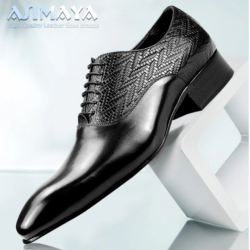 Zapatos de cuero negro de alta calidad para hombre, calzado Formal de oficina, Oxford, elegante, para boda, con cordones, hecho a mano