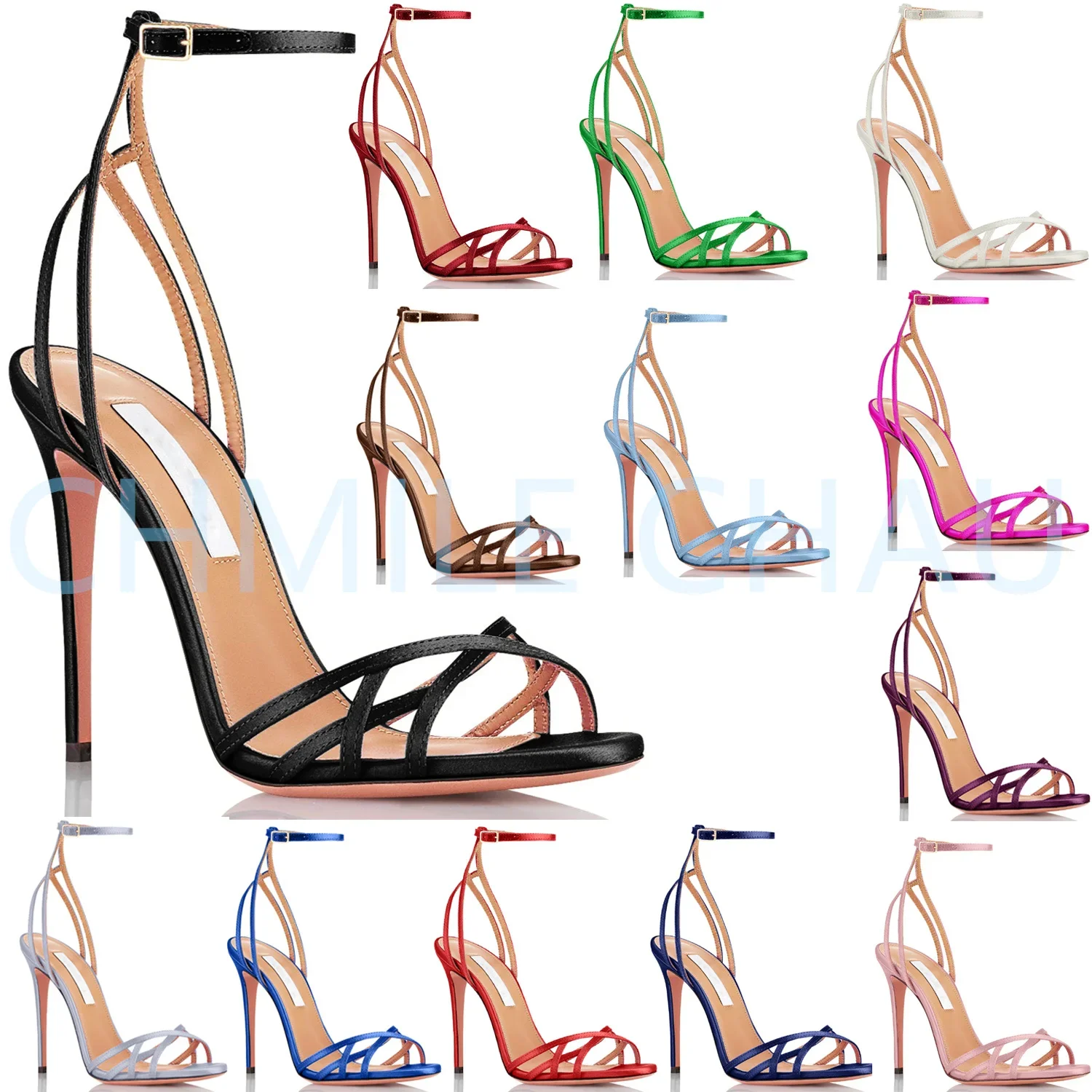 【Medida la longitud de sus pies antes de realizar el pedido】Sandalias elegantes de diseñador de lujo para mujer, tacón de aguja, zapato fetiche con tiras para mujer 1-CHC-27