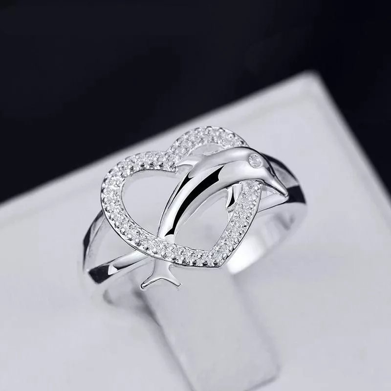 High quality 925 Sterling Silver fine Love dolphins heart Rings For Women Couple gifts Fashion Party wedding Jewelry High quality 925 Sterling Silver fine Love dolphins heart Rings For Women Couple gifts Fashion Party wedding Jewelry